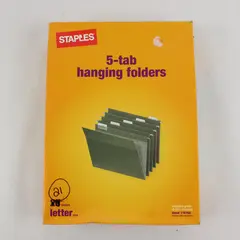 Staples 21 Green Letter 5-Tab Hanging File Folders w/Name Tags Inserts 116764