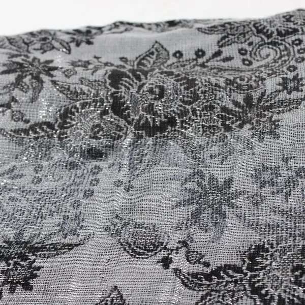 Sparkly Gray Floral Paisley Fringe Scarf 19"x72"