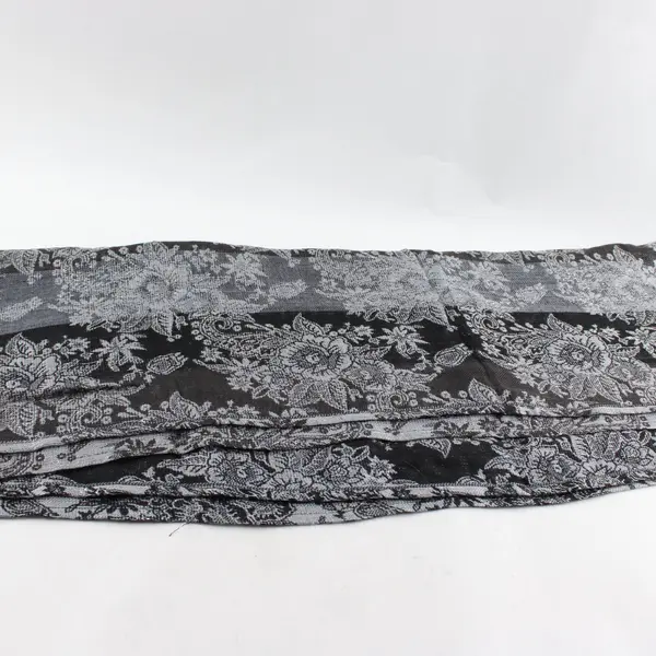 Sparkly Gray Floral Paisley Fringe Scarf 19"x72"