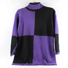 Vintage Le Chois Women's M Black & Purple Cotton Blend Knit Turtleneck Sweater