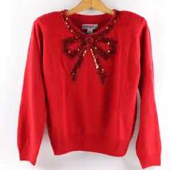 Vintage Amanda Smith Women's PL Red Sequin Bow Silk & Angora Blend Sweater