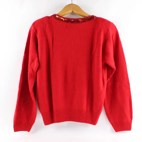Vintage Amanda Smith Women's PL Red Sequin Bow Silk & Angora Blend Sweater