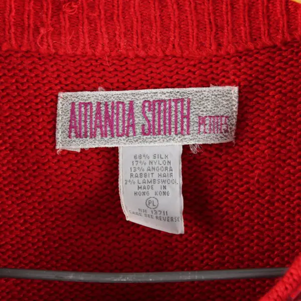 Vintage Amanda Smith Women's PL Red Sequin Bow Silk & Angora Blend Sweater