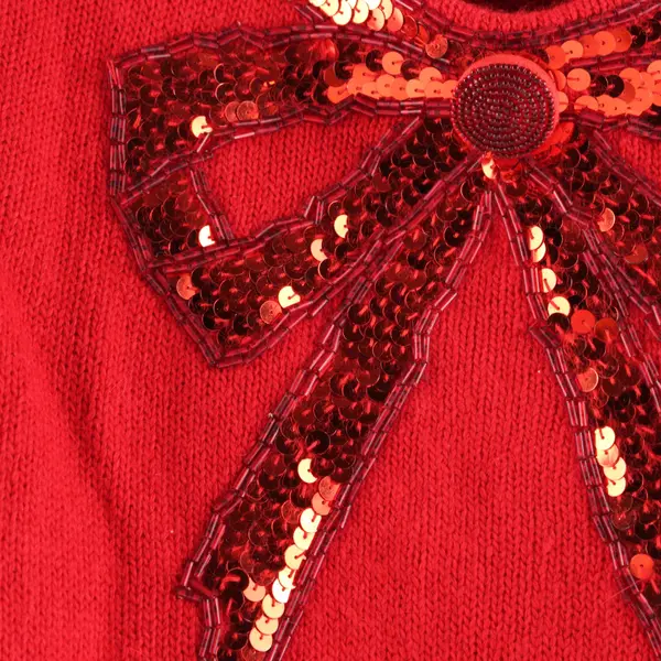 Vintage Amanda Smith Women's PL Red Sequin Bow Silk & Angora Blend Sweater