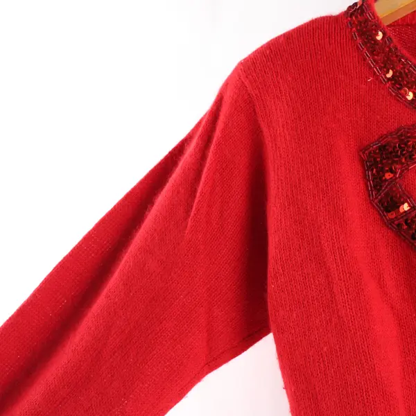 Vintage Amanda Smith Women's PL Red Sequin Bow Silk & Angora Blend Sweater