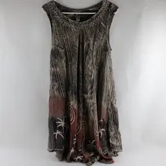 Vtg India Boutique Free Size Sleeveless Brown Embroidered Rayon Dress