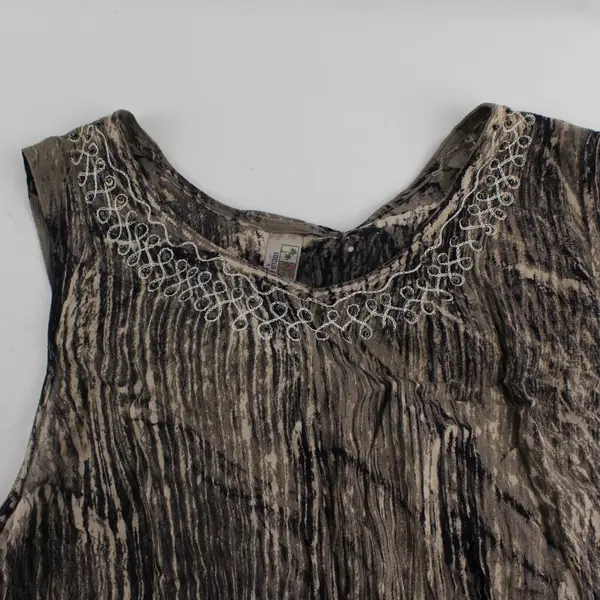 Vtg India Boutique Free Size Sleeveless Brown Embroidered Rayon Dress