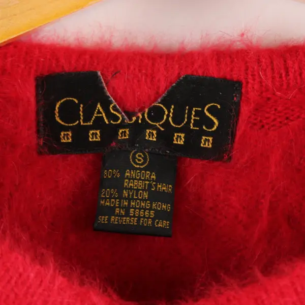 Vintage Classiques Women's S Red Angora Blend Sequin Bow Sweater 