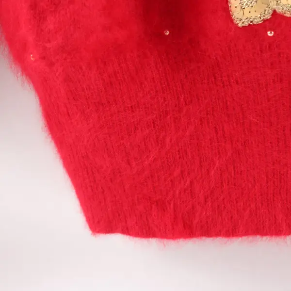 Vintage Classiques Women's S Red Angora Blend Sequin Bow Sweater 