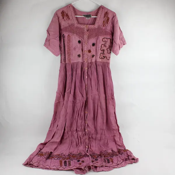 M.P.H. Womens Vintage 90s Bohemian Maxi Dress Dusty Pink Mauve Embroidered M