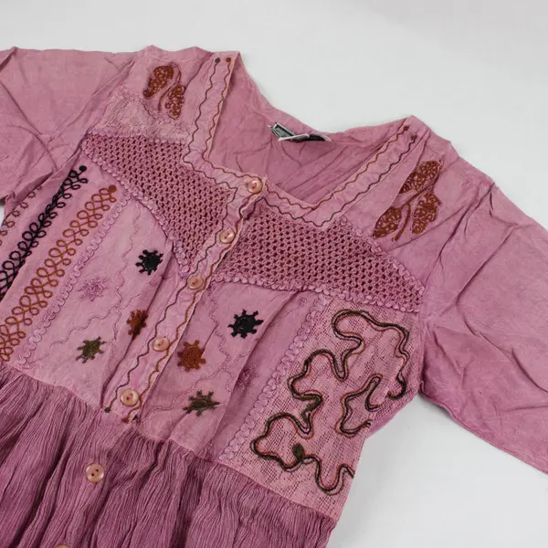 M.P.H. Womens Vintage 90s Bohemian Maxi Dress Dusty Pink Mauve Embroidered M