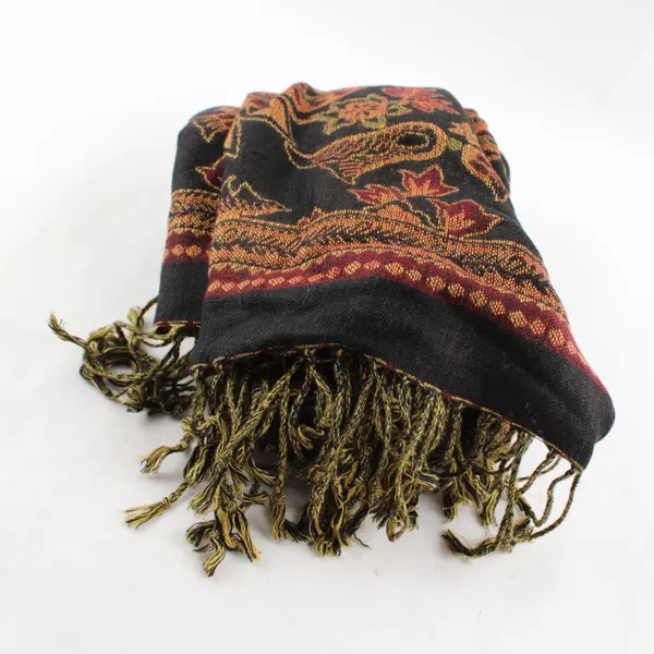 Autumnal Paisley Floral Pashmina Silk Blend Fringe Scarf Wrap 28"x75"