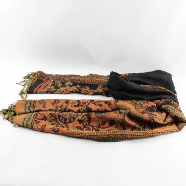 Autumnal Paisley Floral Pashmina Silk Blend Fringe Scarf Wrap 28"x75"