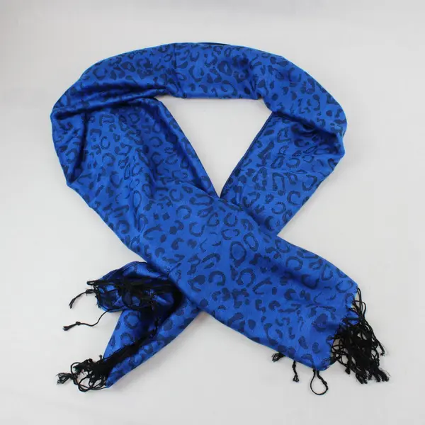 Cobalt Blue Leopard print Fringe Scarf 26"x65"