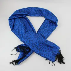 Cobalt Blue Leopard print Fringe Scarf 26"x65"