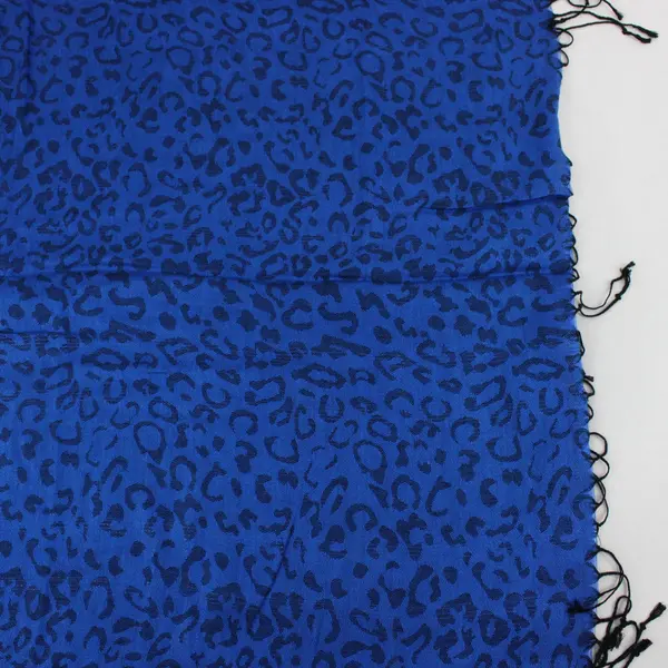 Cobalt Blue Leopard print Fringe Scarf 26"x65"