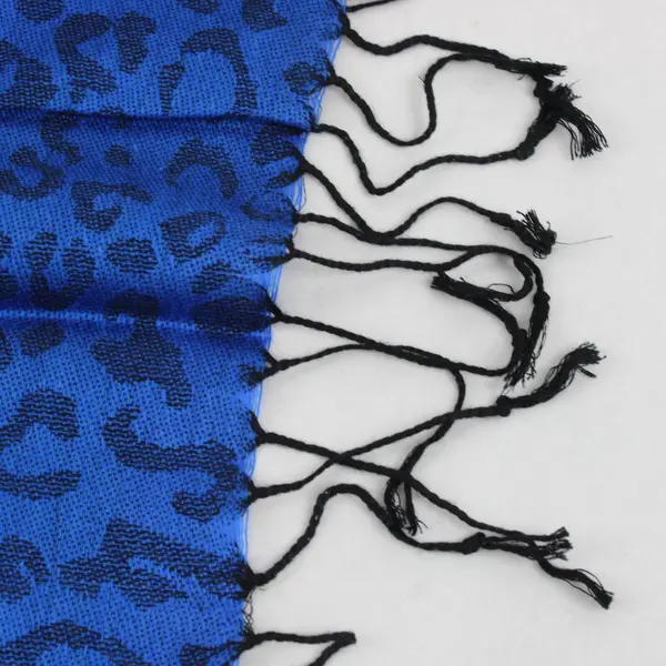 Cobalt Blue Leopard print Fringe Scarf 26"x65"