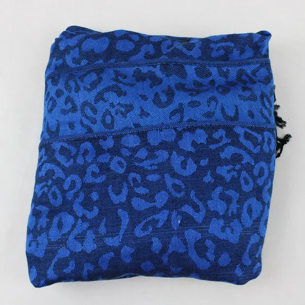 Cobalt Blue Leopard print Fringe Scarf 26"x65"