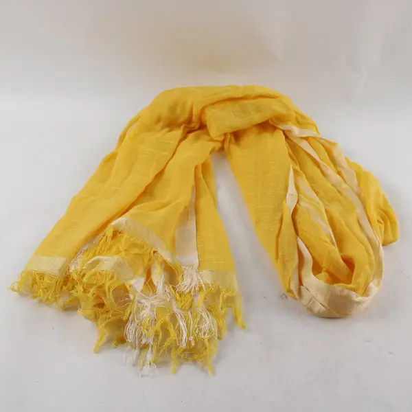 Yellow & White Lightweight Scarf with Sequins and Fringe Unbranded