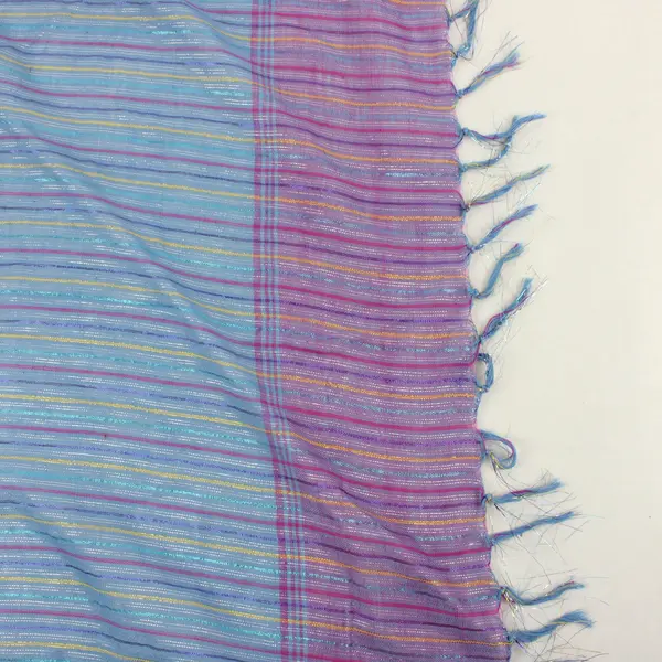 Sparkly Pink Blue Yellow Striped Fringe Scarf 40" Square