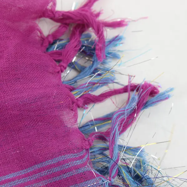 Sparkly Pink Blue Yellow Striped Fringe Scarf 40" Square