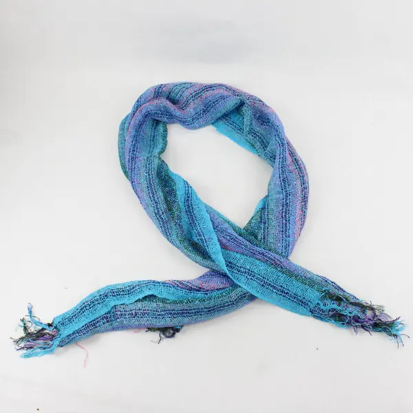 Multicolor Striped Openwork Knit Fringe Scarf 18"x66"