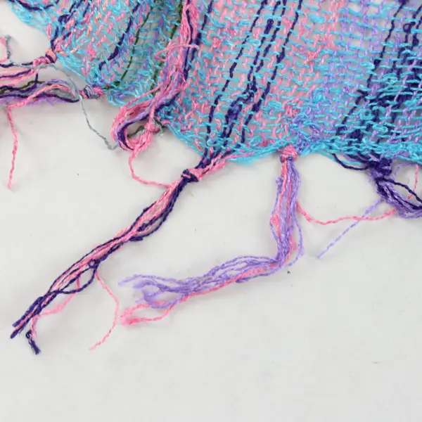 Multicolor Striped Openwork Knit Fringe Scarf 18"x66"