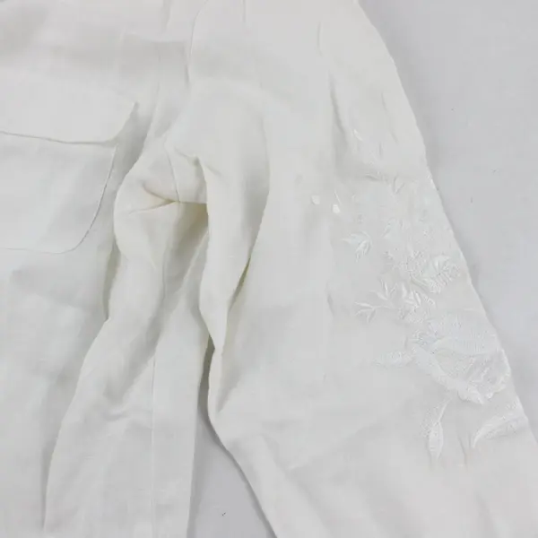 Vtg Edward Women's M White 100% Irish Linen Embroidered Smock Button Up Shirt