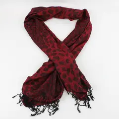 Red and Black Leopard Print Fringe Scarf Wrap 28"x67"