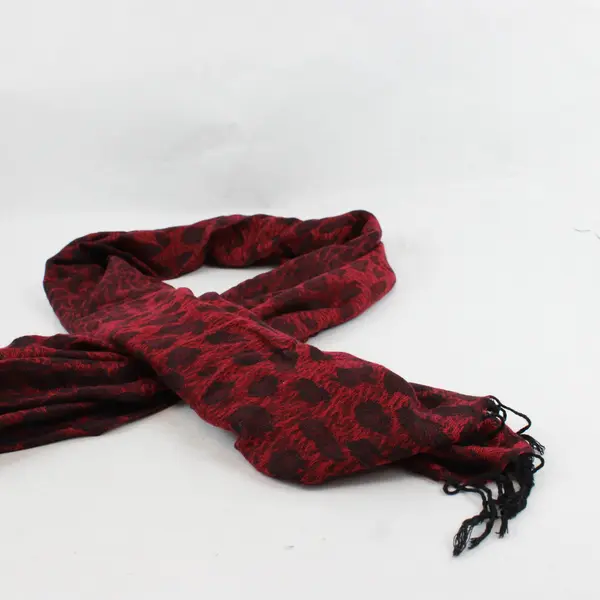 Red and Black Leopard Print Fringe Scarf Wrap 28"x67"