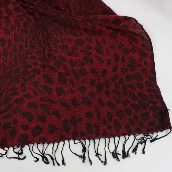 Red and Black Leopard Print Fringe Scarf Wrap 28"x67"