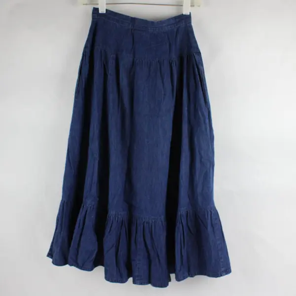 Vintage Glenora Women's 22" Waist 100% Cotton Dark Denim Button Up Maxi Skirt