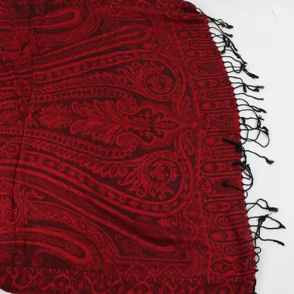 Red and Black Floral Paisley Fringe Scarf Wrap 26"x66"