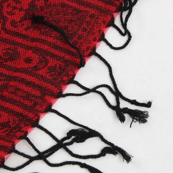 Red and Black Floral Paisley Fringe Scarf Wrap 26"x66"