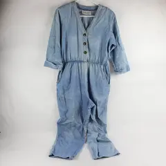Vintage 80s Studio Ease Women's M Light Wash Denim Blue Jumpsuit