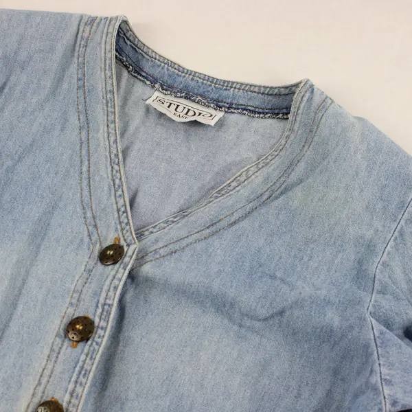 Vintage 80s Studio Ease Women's M Light Wash Denim Blue Jumpsuit