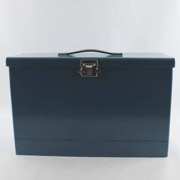 Vintage Blue Metal In-Home Personal Filing System Box UNLOCKED NO KEY