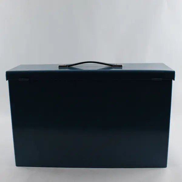 Vintage Blue Metal In-Home Personal Filing System Box UNLOCKED NO KEY