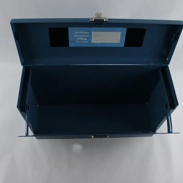 Vintage Blue Metal In-Home Personal Filing System Box UNLOCKED NO KEY