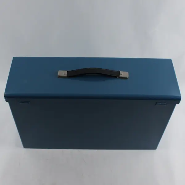 Vintage Blue Metal In-Home Personal Filing System Box UNLOCKED NO KEY