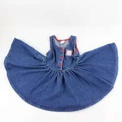 Vintage Oshkosh Girls Size 4 Dark Wash Denim/Red Plaid Trim Overall Dress