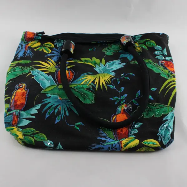 VTG Tropical Parrot Print Beaded Sequined Travel Beach Shoulder Bag