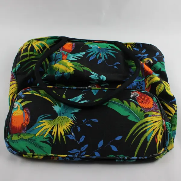 VTG Tropical Parrot Print Beaded Sequined Travel Beach Shoulder Bag