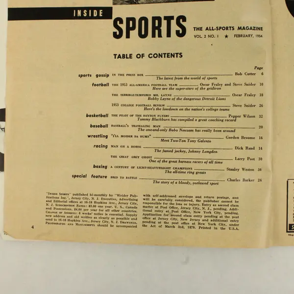 Inside Sports, February 1954 Vol. 2, No. 1, 1953 All America FB Missing 1st Page