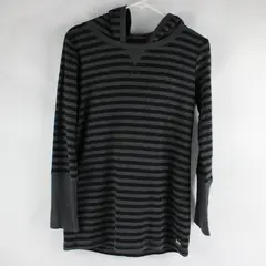 Marc New York Gray and Black Striped Hooded Waffle Knit Top Women's Medium