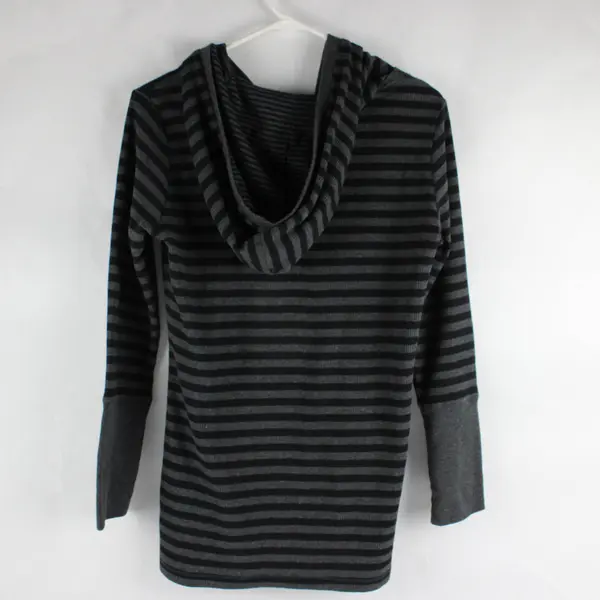 Marc New York Gray and Black Striped Hooded Waffle Knit Top Women's Medium