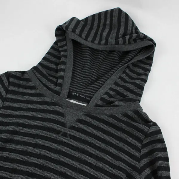 Marc New York Gray and Black Striped Hooded Waffle Knit Top Women's Medium