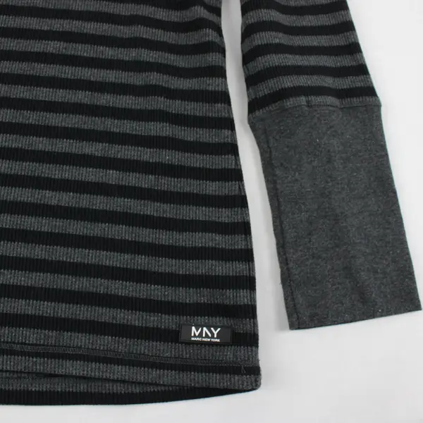 Marc New York Gray and Black Striped Hooded Waffle Knit Top Women's Medium