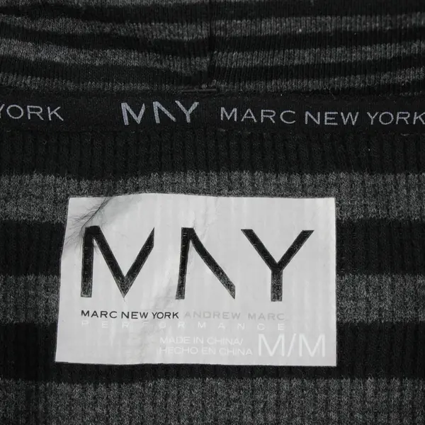 Marc New York Gray and Black Striped Hooded Waffle Knit Top Women's Medium