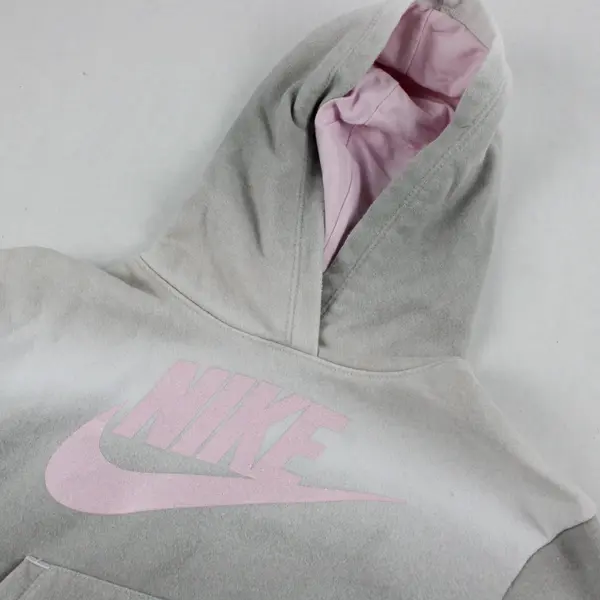 Nike Girls Hoodie 6 (M) Gray Pink Swoosh Pullover Sweatshirt Youth